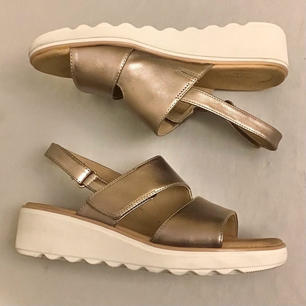 Clarks 10 Jillian Pearl Wedge Sandals Women’s Comfort Shoes Metallic Pewter - Picture 9 of 12